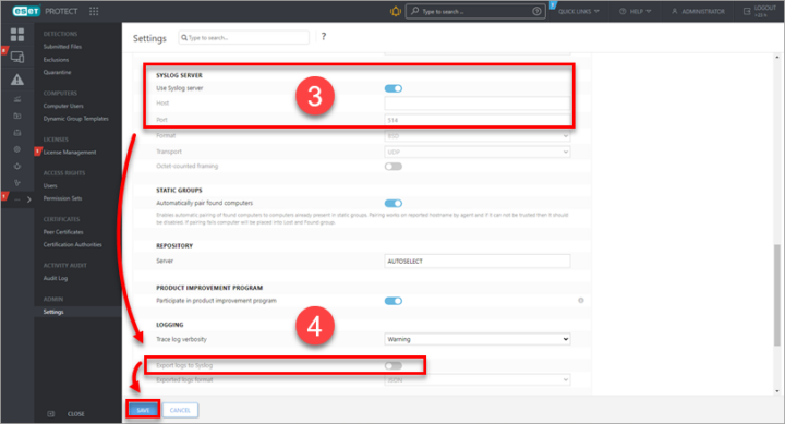 Export logs ke server Syslog (SIEM) dari ESET Protect - PROSPERITA ...